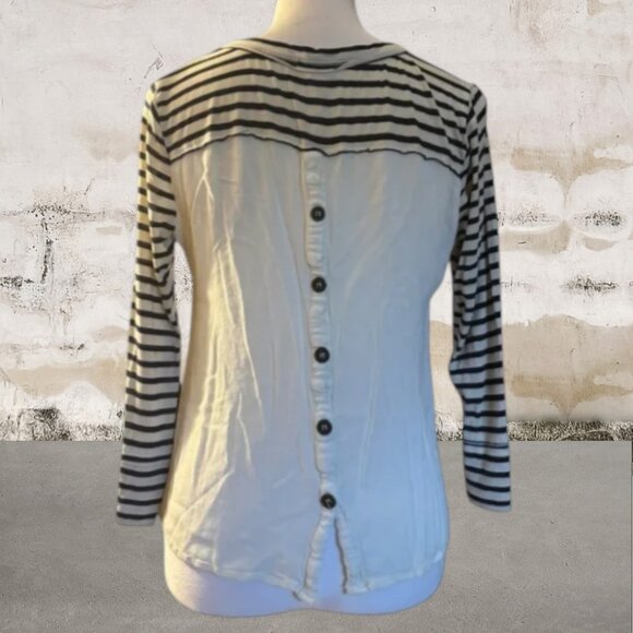 Mason & Belle Women's Striped 3/4 Sleeve Button Down Back Lace Size Small - Picture 3 of 5